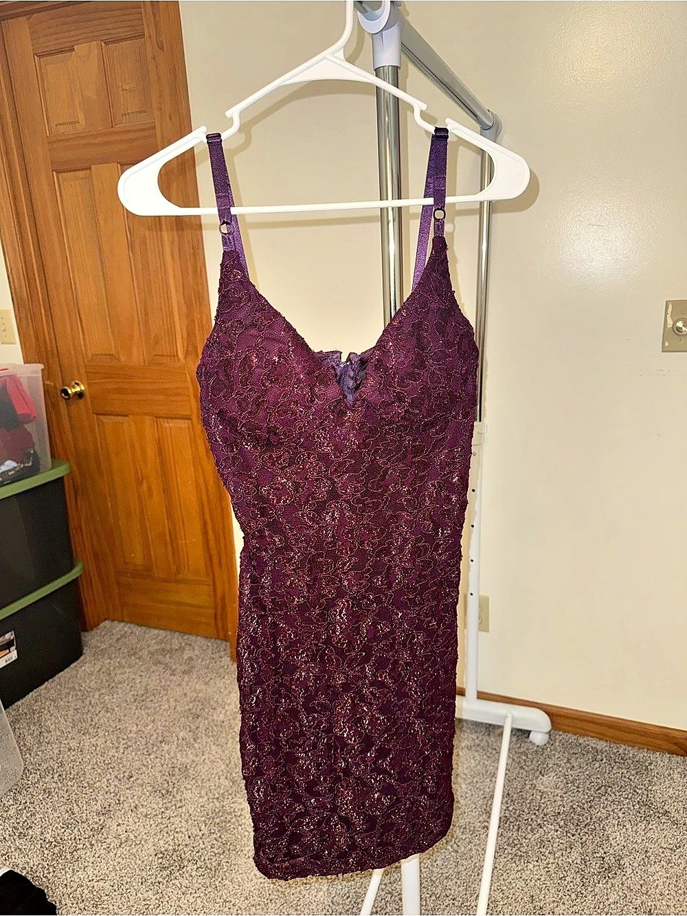Midnight Go Lace Mini Dress in Purple Like New